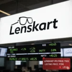 Lenskart listing NSE BSE debut chart showing listing price vs ₹402 IPO price