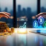 A professional investor reviewing a portfolio containing sips, gold, crypto: assets on a digital dashboard.