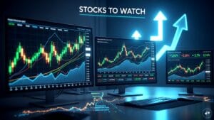 Professional investor analyzing charts and financial data for stocks to watch