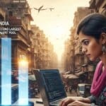 A digital visualization representing the gap between India's AI talent pool and private investment funding