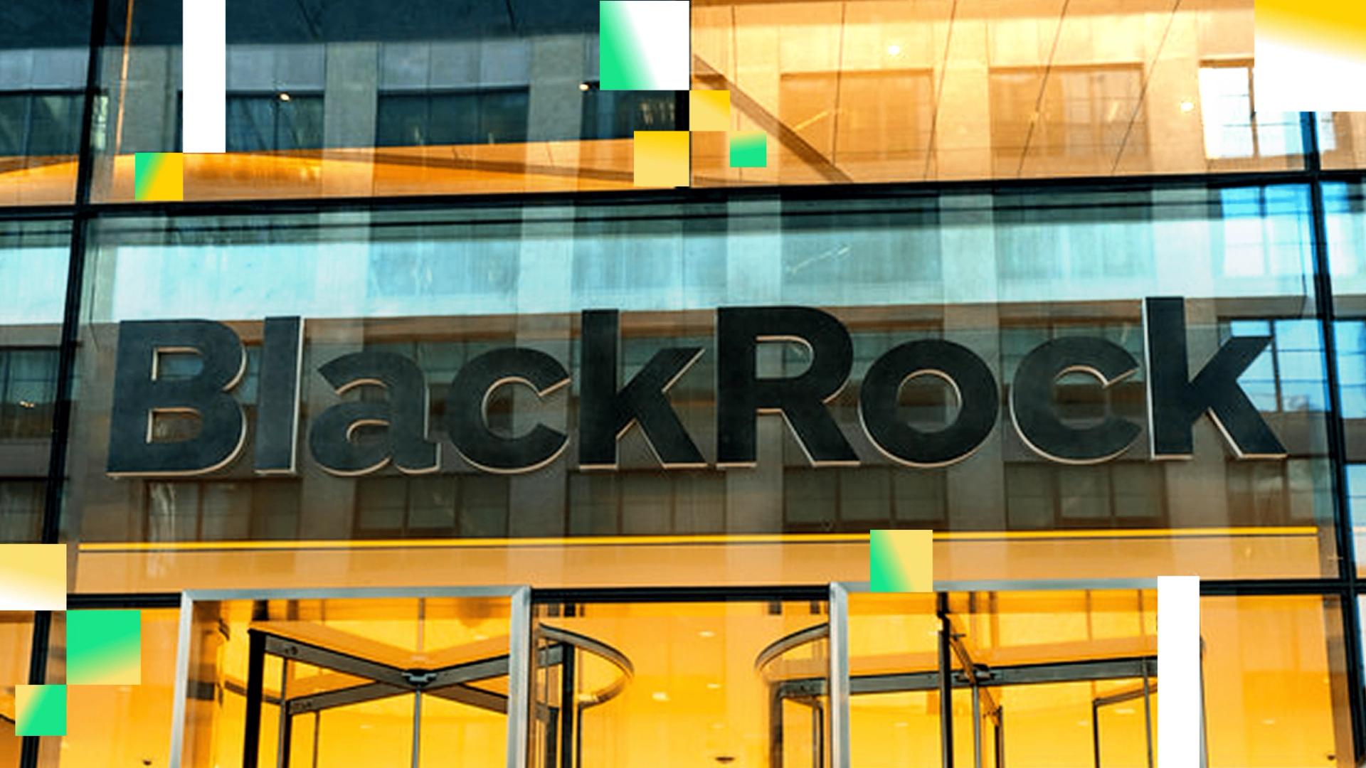 BlackRock logo and digital finance blockchain network visualization