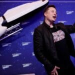A digital representation of the spacex ipo scramble showing blockchain tokens and rocket imagery