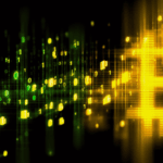 Abstract representation of quantum computing threat to Bitcoin blockchain security