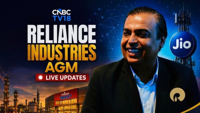 Mukesh Ambani addressing shareholders at the Reliance Industries AGM