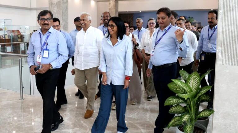 Interim Venezuelan president representative visiting an international refinery facility