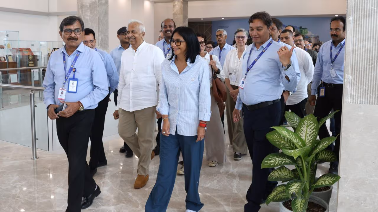 Interim Venezuelan president representative visiting an international refinery facility