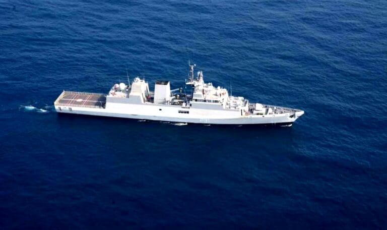 Garden Reach Shipbuilders naval vessel under construction at a shipyard