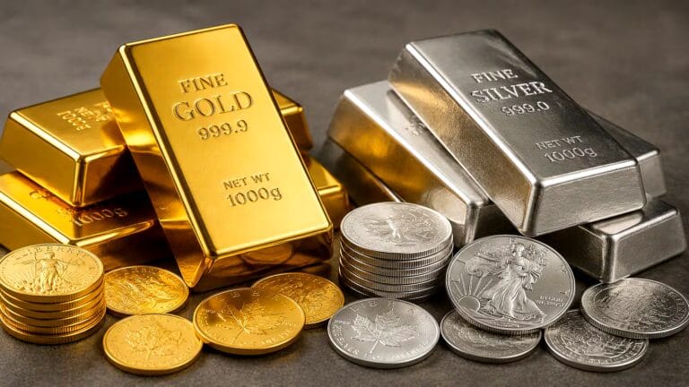 Charts showing the recent gold, silver decline in global markets