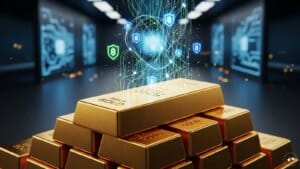 A digital representation of gold bars on a blockchain network interface