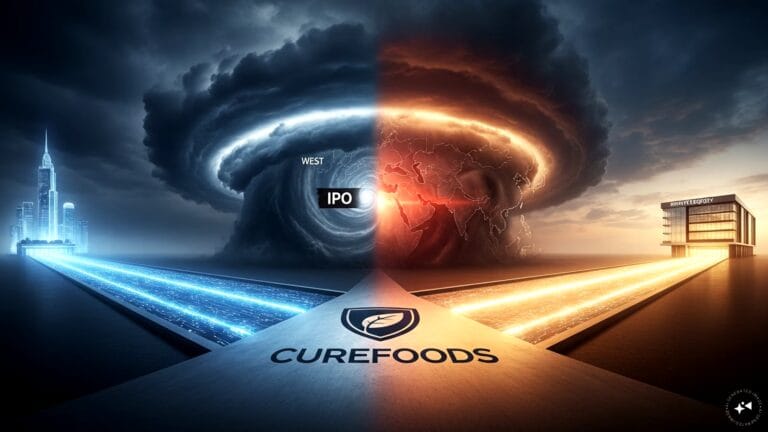 Curefoods logo and financial charts representing the decision to delay IPO
