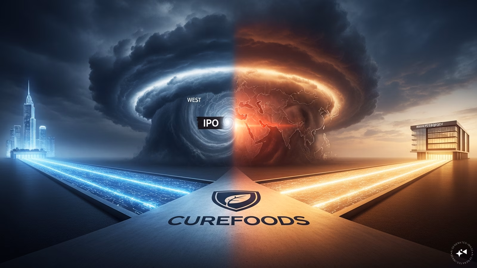 Curefoods logo and financial charts representing the decision to delay IPO