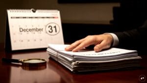 Professional reviewing tax documents on a laptop screen to represent gstat extends relaxed compliance