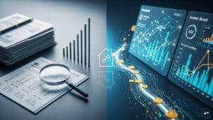 A professional analyzing digital financial data on a tablet for loan assessment
