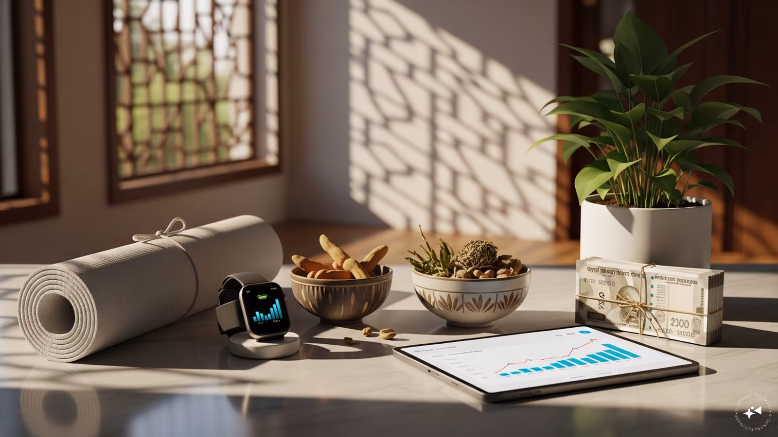 A professional analyzing health data on a tablet to represent global wellness day: investment strategies