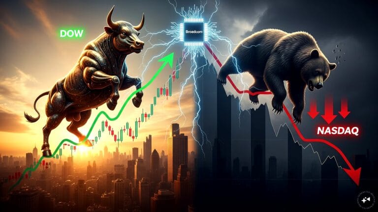 Stock market ticker showing a significant upward trend on the Dow Jones index