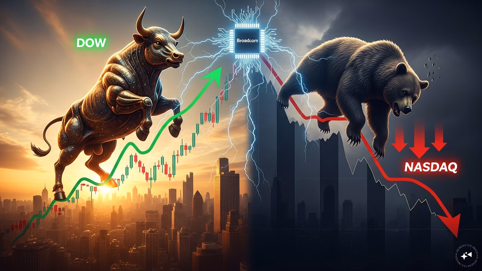 Stock market ticker showing a significant upward trend on the Dow Jones index
