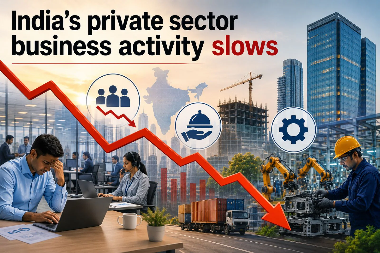 A professional chart showing the cooling trend in India's private sector PMI data