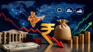 A professional chart showing the Indian Rupee exchange rate trends and market stability