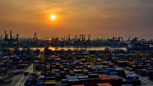 Professional analyzing global trade research data on a digital dashboard
