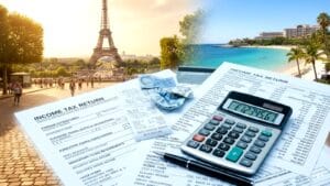 A traveler checking financial documents before boarding a flight for foreign holidays