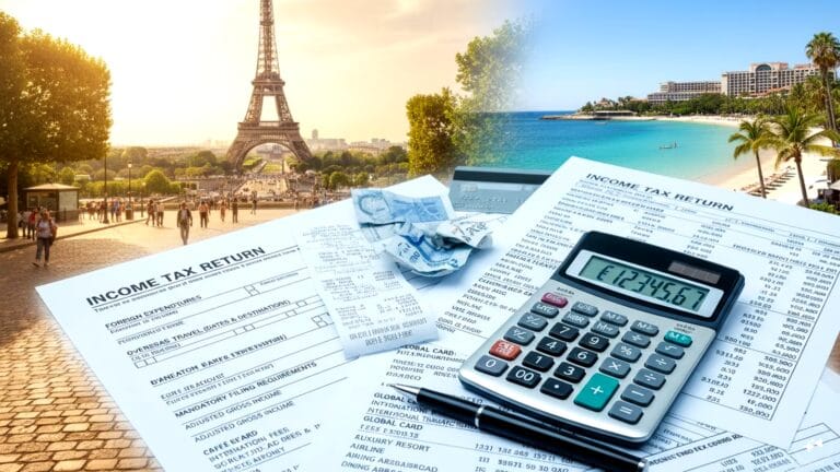 A traveler checking financial documents before boarding a flight for foreign holidays