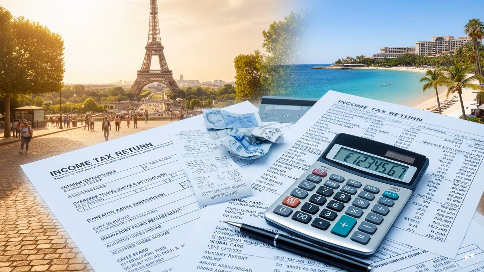 A traveler checking financial documents before boarding a flight for foreign holidays