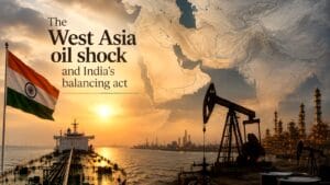 Oil tankers navigating a maritime shipping lane in West Asia