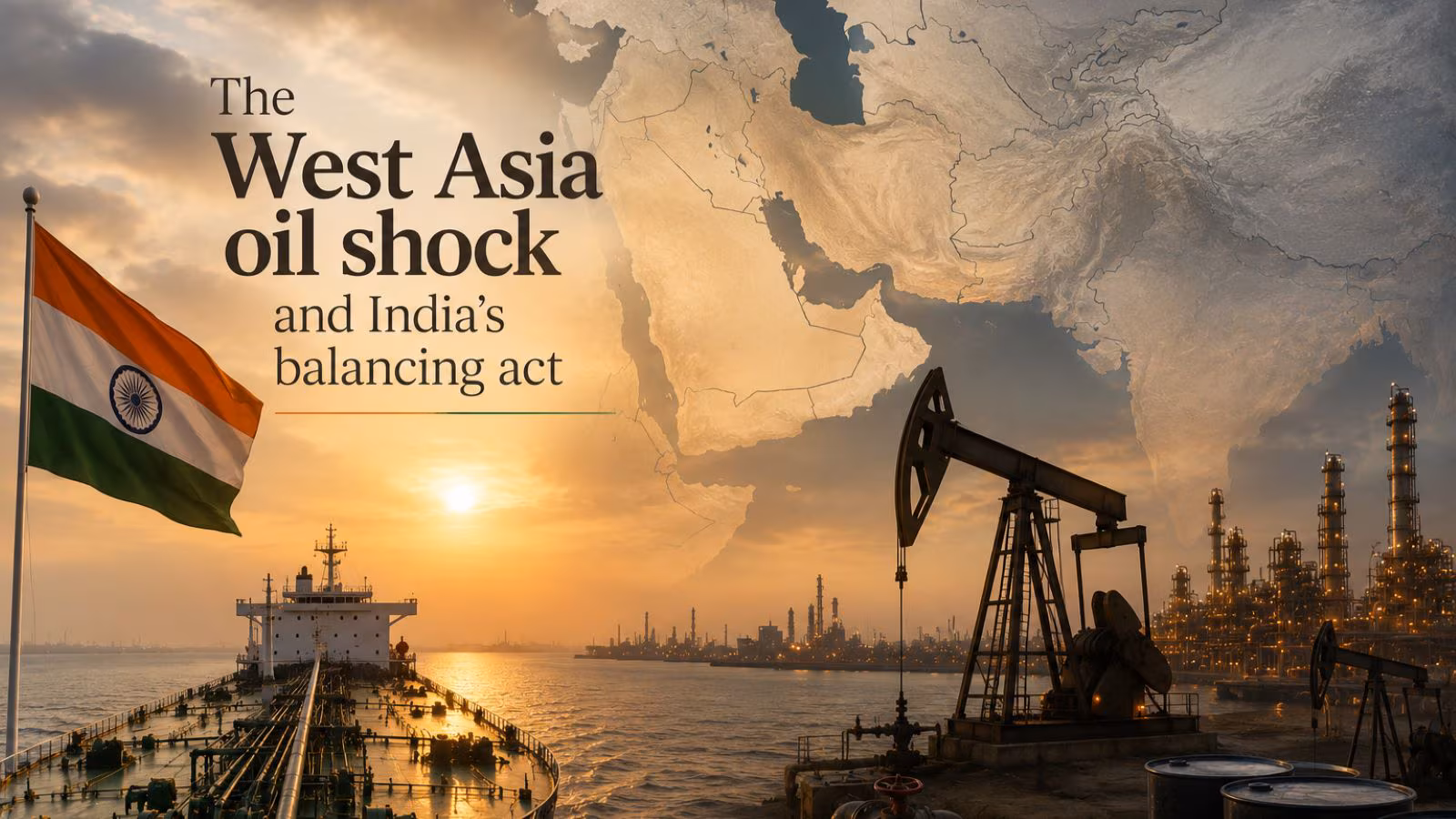 Oil tankers navigating a maritime shipping lane in West Asia