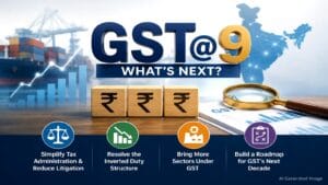 Professional infographic showing the evolution of India's GST at 9 years