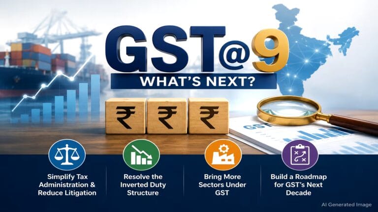 gst at 9: The Critical Game-Changing Guide for Businesses 2 Professional infographic showing the evolution of India's GST at 9 years