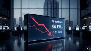 Stock market chart showing the impact of a pb fintech block deal on share prices