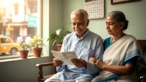 Pensioner reviewing financial documents regarding west bengal dr arrears