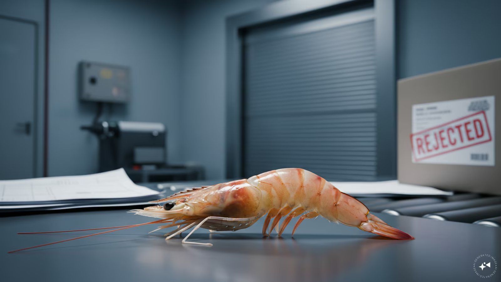 A professional inspection of Indian shrimp for export quality control