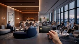 Traveler using the pb pass launched digital QR code at an airport lounge