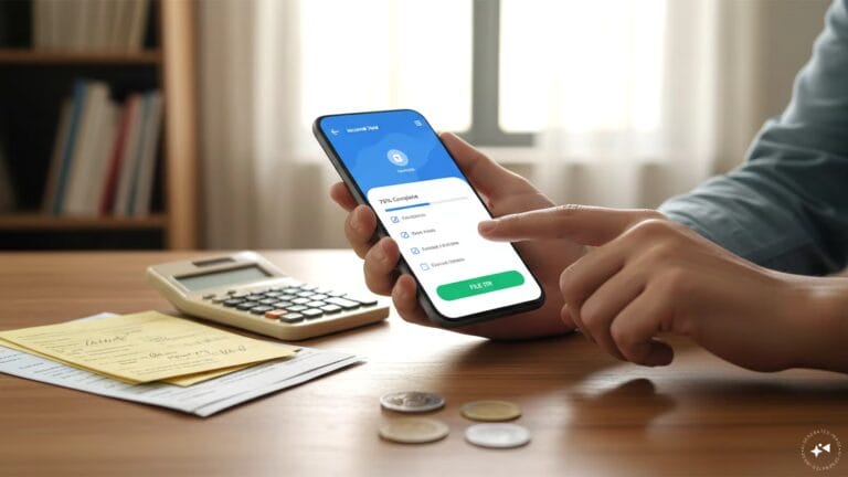 A person using a smartphone to file their income tax return digitally