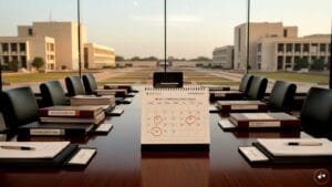 Government employees reviewing financial documents related to the 8th pay commission