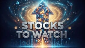 Professional trader analyzing a list of stocks to watch on a digital dashboard
