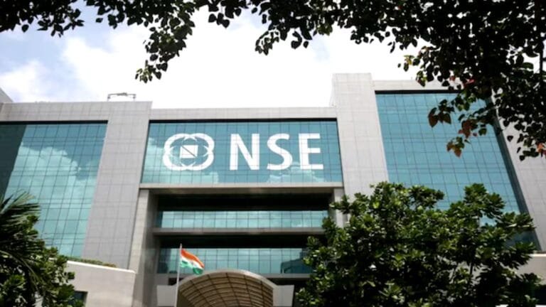 Stock market trading screen showing financial growth and NSE logo