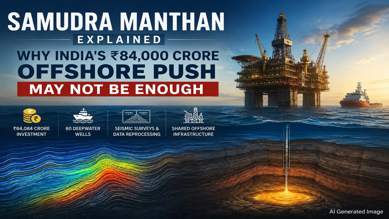 Offshore drilling rig representing the Samudra Manthan initiative