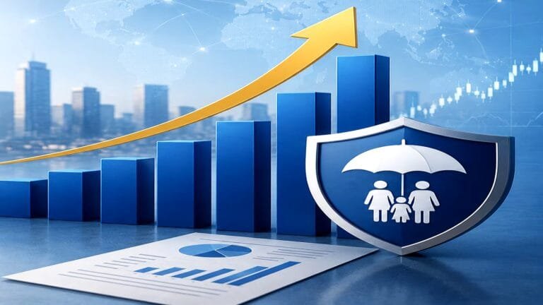 Financial growth chart representing LIC strategic outlook and insurance market trends