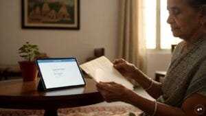 Woman checking her status on the delhi lakshmi yojana: official portal