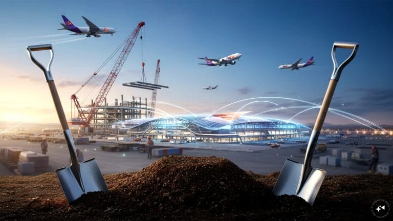 FedEx and GMR officials at the groundbreaking ceremony for the new Delhi air cargo hub