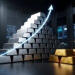 Comparison of silver and gold bars on a professional trading desk