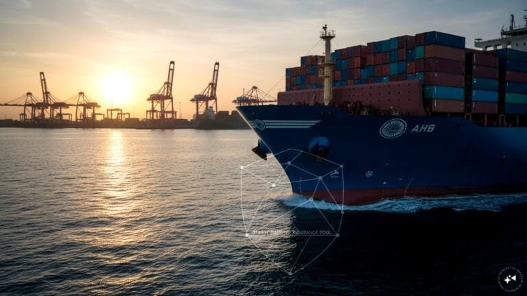 A cargo ship at sea representing the Bharat Maritime Insurance Pool