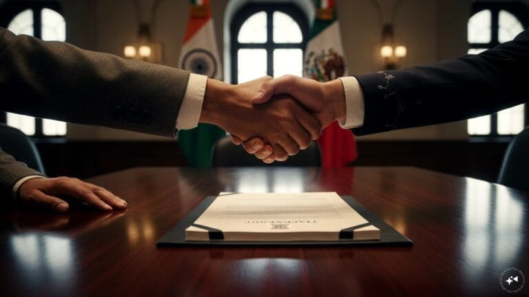 Professional business handshake representing the india-mexico trade pact: and global economic cooperation