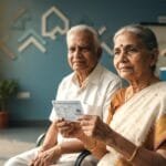 A senior couple reviewing financial documents for the Karnataka pensioner health scheme