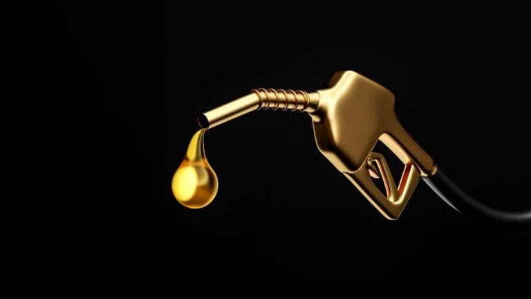 A fuel station pump showing petrol and diesel sales data