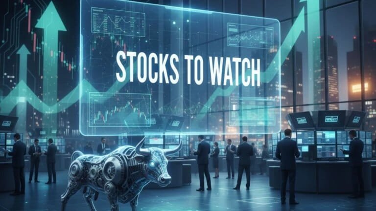 Professional trader analyzing a list of stocks to watch on a digital dashboard