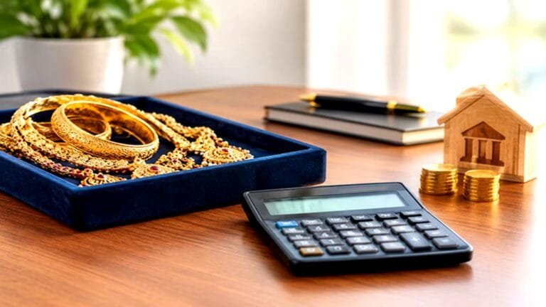 A person using a digital gold loan calculator to estimate your gold value for financial planning