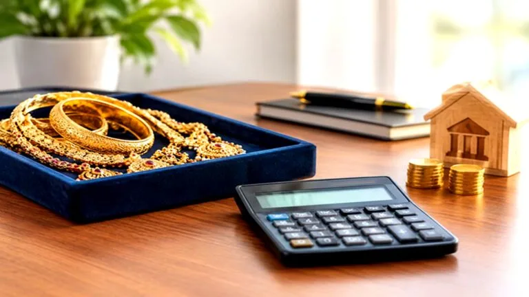 A person using a digital gold loan calculator to estimate your gold value for financial planning
